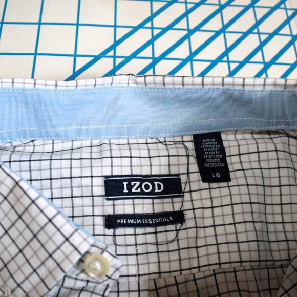 IZOD Premium Essentials Natural Stretch White Checkered Shirt, Large, NWT - Picture 4 of 7